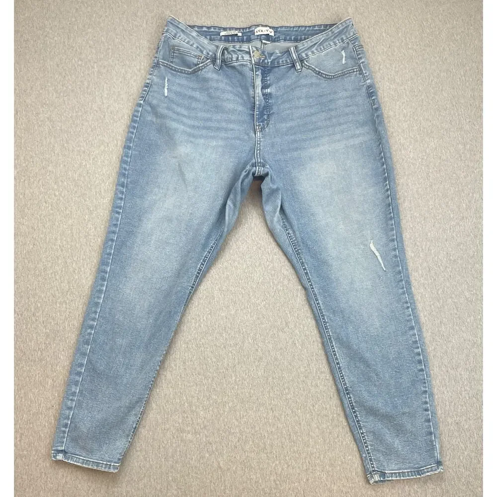 AVA & VIV Jeans‎ Womens 18 Blue Cotton Blend Stretch Distressed High Rise Skinny